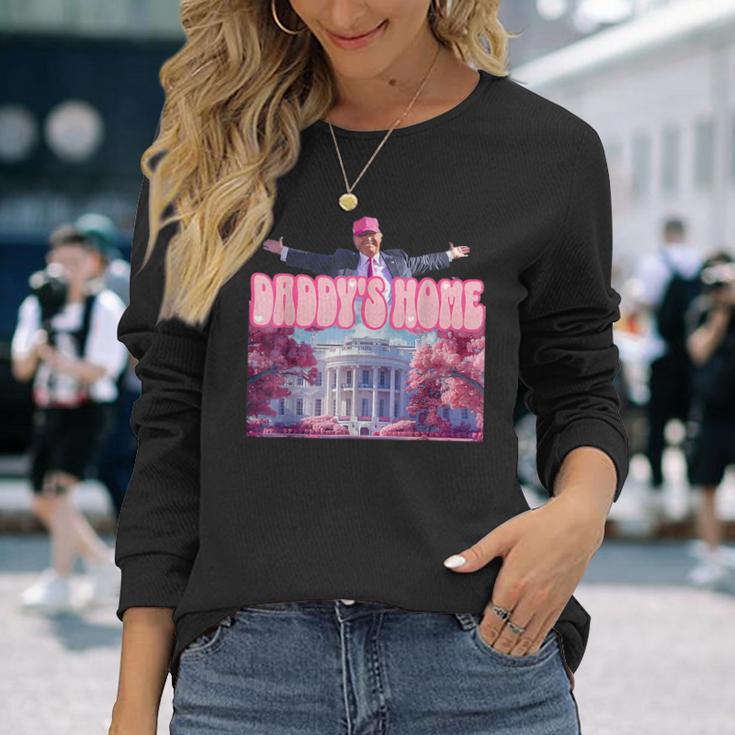 Trump 2024 Take America Back Daddy's Home Trump Pink 2024 Long Sleeve T-Shirt Gifts for Her