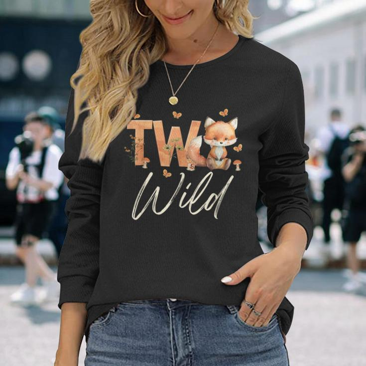 Two Wild Fox Woodland Animal 2Nd Birthday 2 Year Old Long Sleeve T-Shirt Gifts for Her