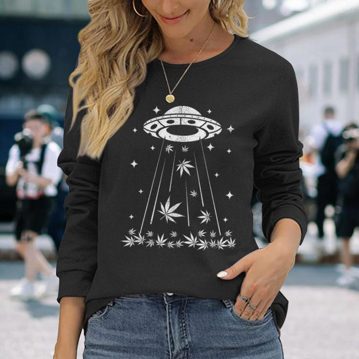 Ufo Alien Cannabis 420 Weed Marijuana Thc Stoner Long Sleeve T-Shirt Gifts for Her