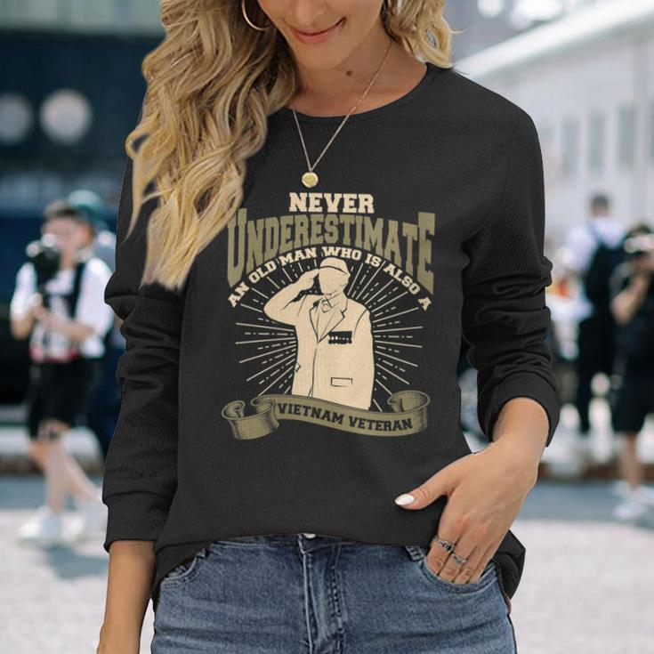 Never Underestimate An Old Man Us Flag Veteran Soldier Long Sleeve T-Shirt Gifts for Her