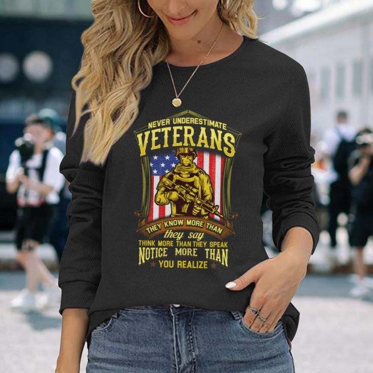 Never Underestimate A Veteran Military Long Sleeve T-Shirt Gifts for Her