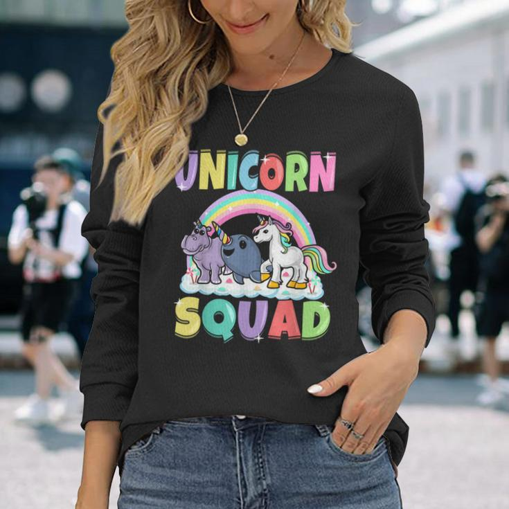Unicorn Squad Rhino Narwhal Magical Creatures Cute Girly Long Sleeve T-Shirt Gifts for Her
