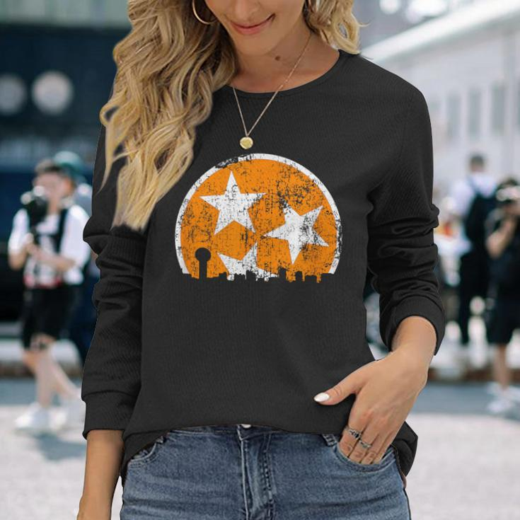 Unique Orange & White Tennessee State Flag Knoxville Skyline Long Sleeve T-Shirt Gifts for Her