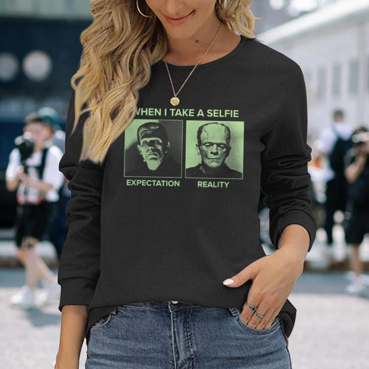 Universal Monsters Frankenstein Expectation Vs Reality Meme Long Sleeve T-Shirt Gifts for Her