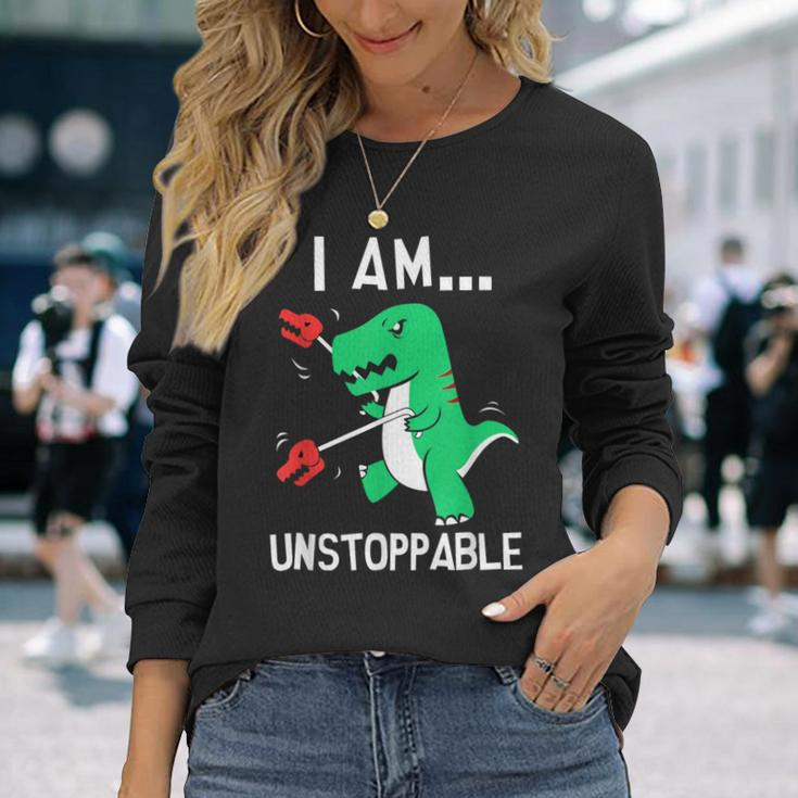 I Am Unstoppable T-Rex Dinosaur Claw Grabber Xmas Long Sleeve T-Shirt Gifts for Her