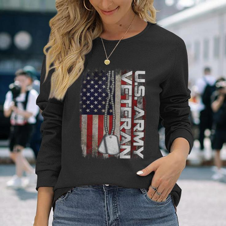 Us Army Veteran America Flag Vintage Army Veteran Long Sleeve T-Shirt Gifts for Her