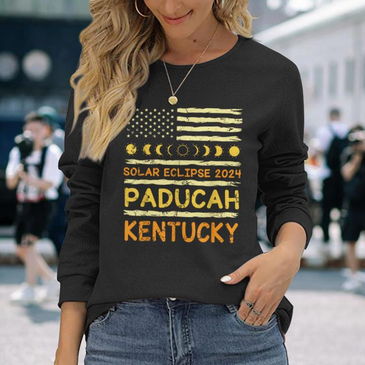 Us Flag America Total Solar Eclipse 2024 In Paducah Kentucky Long Sleeve T-Shirt Gifts for Her