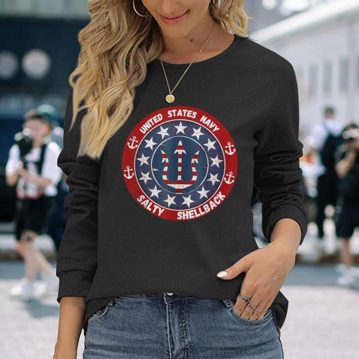 Us Navy Salty Shellback Navy Sailor Long Sleeve T-Shirt Gifts for Her
