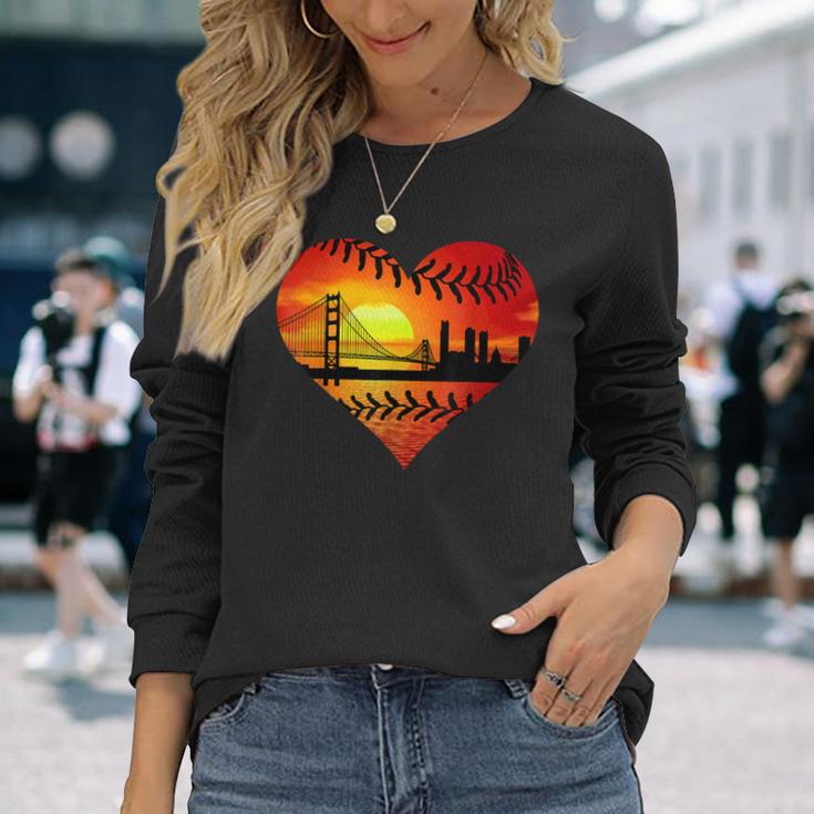 Us San Francisco Baseball Patriotic Baseball Vintage Heart Long Sleeve T-Shirt Gifts for Her