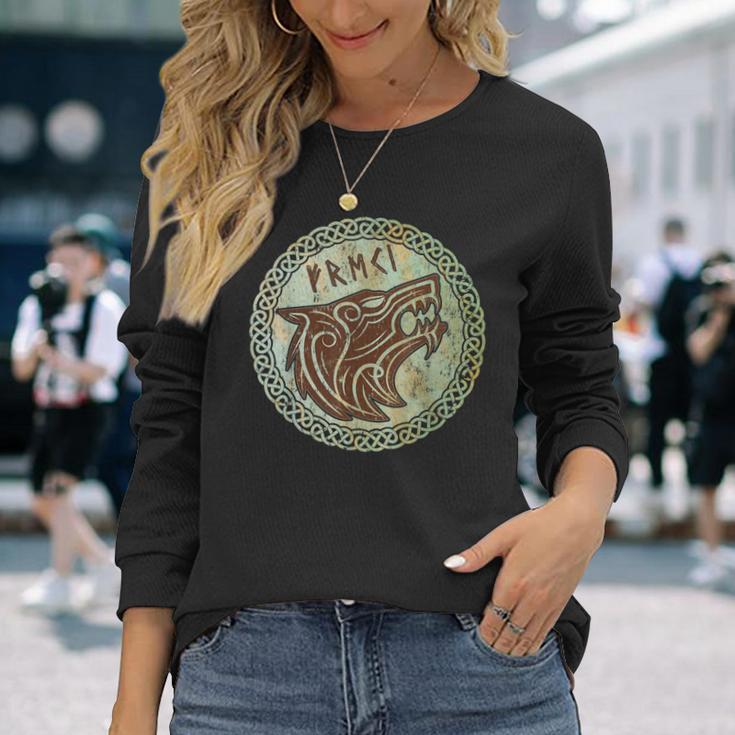 Viking Odin Wolf Fenrir Freki Norse God Myth Celtic Vintage Long Sleeve T-Shirt Gifts for Her