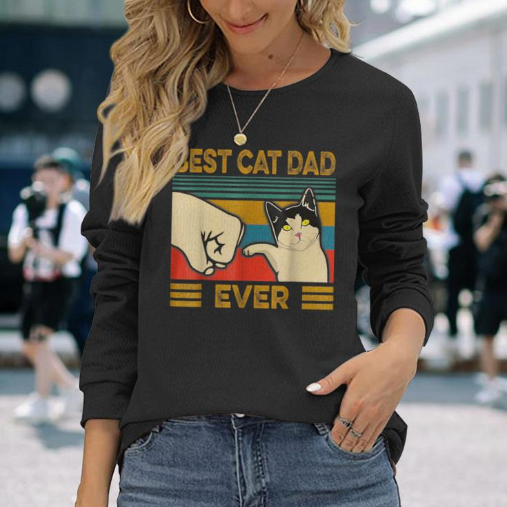 Vintage Best Cat Dad Ever Bump Fit Langarmshirts Geschenke für Sie