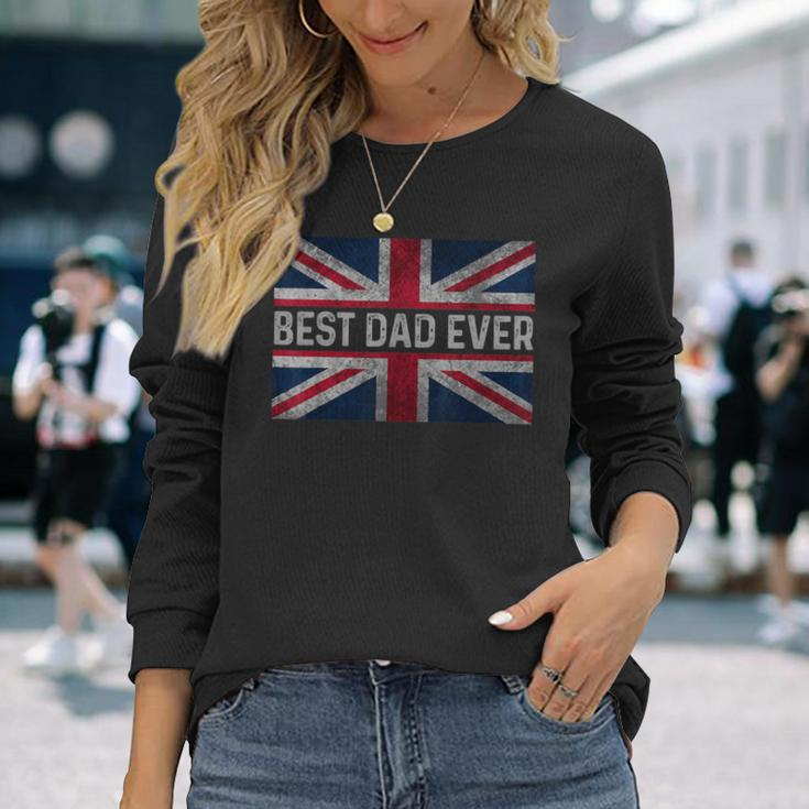 Vintage Best Dad Ever Flag England Father's Day Husband Long Sleeve T-Shirt Gifts for Her