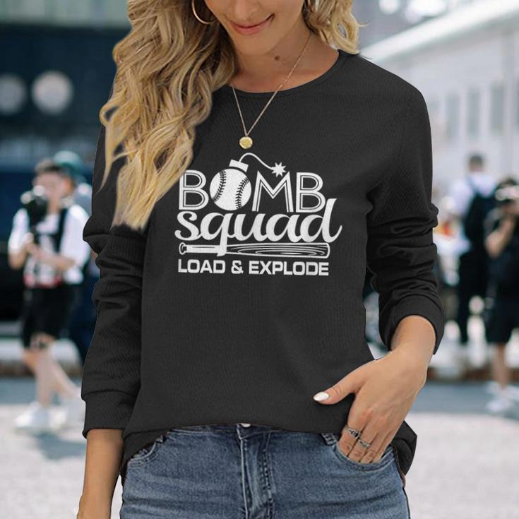 Vintage Bomb Squad Dinger Home Run Baseball Softball Hitting Long Sleeve T-Shirt Gifts for Her