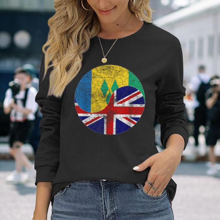Vintage British & St Vincent And The Grenadines Flags Long Sleeve T-Shirt Gifts for Her