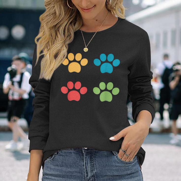 Vintage Dog Puppy Dog Paw Print Dog Love Pet Paw Long Sleeve T-Shirt Gifts for Her