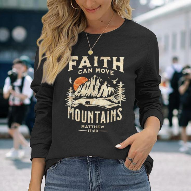 Vintage Faith Can Move Mountains Christian Long Sleeve T-Shirt Gifts for Her