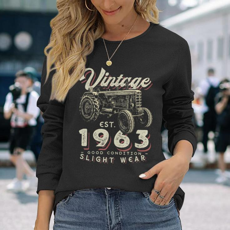 Vintage Farmer Tractor Established 1963 60Th Birthday Party Long Sleeve T-Shirt Gifts for Her