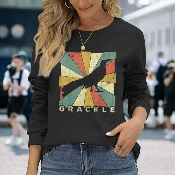Vintage Grackle Bird Lover Retro Style Animal Long Sleeve T-Shirt Gifts for Her