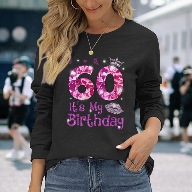 Vintage Happy 60 It's My Birthday Crown Lips 60Th Birthday Long Sleeve T-Shirt Gifts for Her