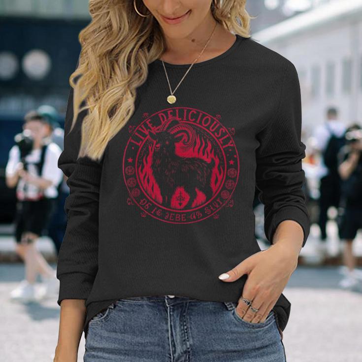 Vintage Live Deliciously Occult Goat Witch Long Sleeve T-Shirt Gifts for Her