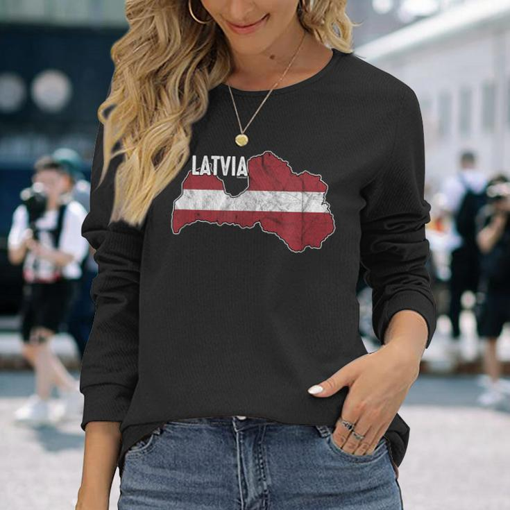 Vintage Patriotic Letts Latvians Pride Latvia Flag Long Sleeve T-Shirt Gifts for Her