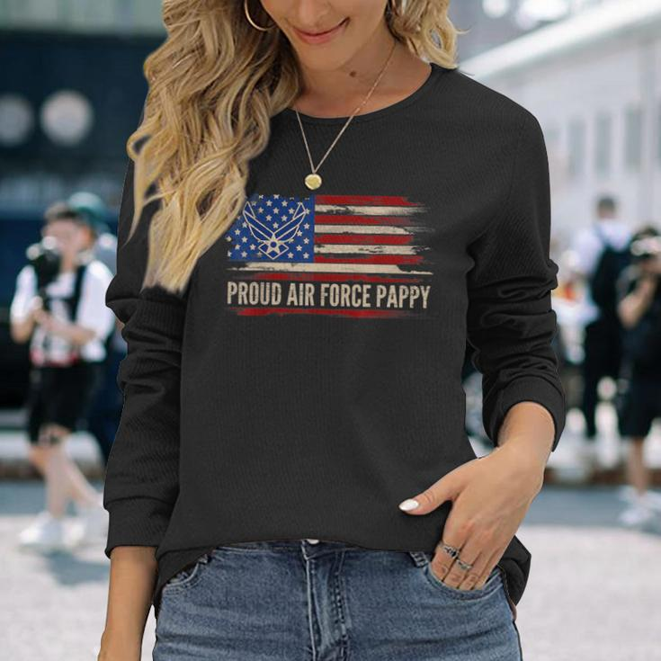 Vintage Proud Air Force Pappy American Flag Veteran Long Sleeve T-Shirt Gifts for Her