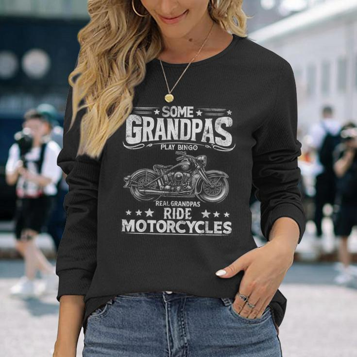 Vintage Real Grandpas Ride Motorcycles Biker Dad Mens Long Sleeve T-Shirt Gifts for Her