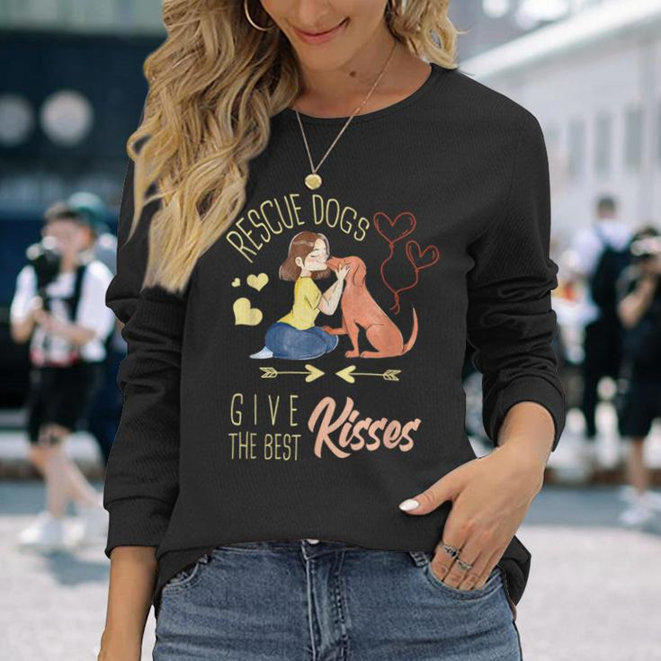 Vintage Rescue Dogs Give The Best Kisses Adopted Dog Lovers Long Sleeve T-Shirt Gifts for Her
