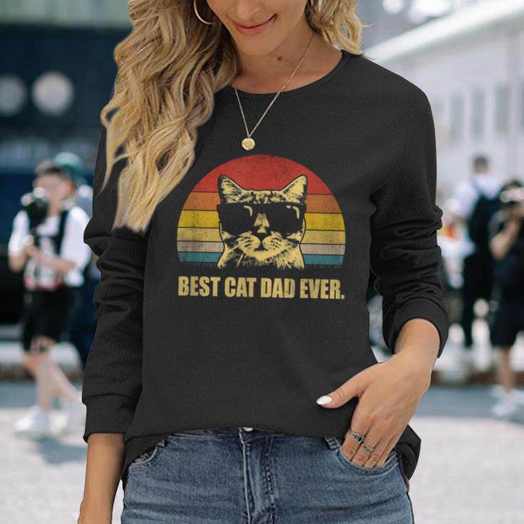 Vintage Retro Best Cat Dad Ever Bump Fit Father's Day Long Sleeve T-Shirt Gifts for Her