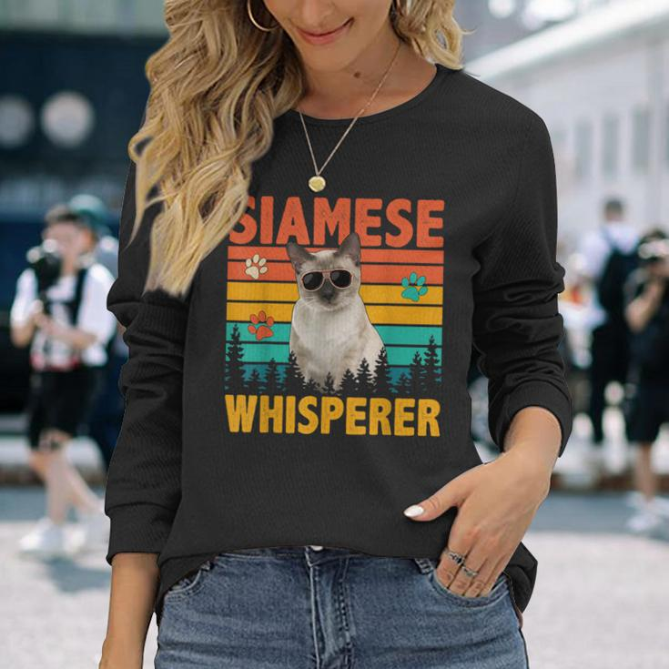 Vintage Retro Siamese Whisperer Cat Sunglasses Lover Long Sleeve T-Shirt Gifts for Her