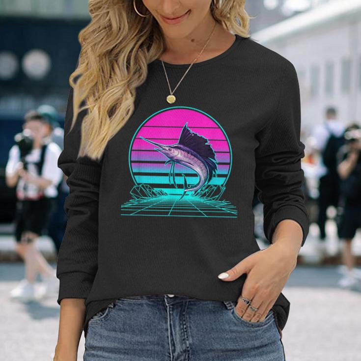 Vintage Retro Sunset Marlin Langarmshirts Geschenke für Sie