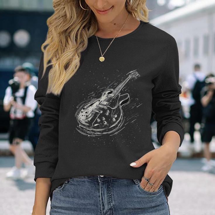 Vintage Rock Music Lover Distressed Guitar Rocker Spirit Long Sleeve T-Shirt Gifts for Her