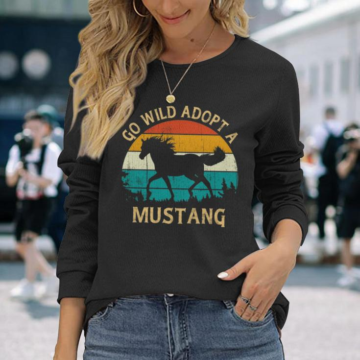 Vintage Sunset Wild Mustang Horse Go Wild Adopt A Mustang Long Sleeve T-Shirt Gifts for Her