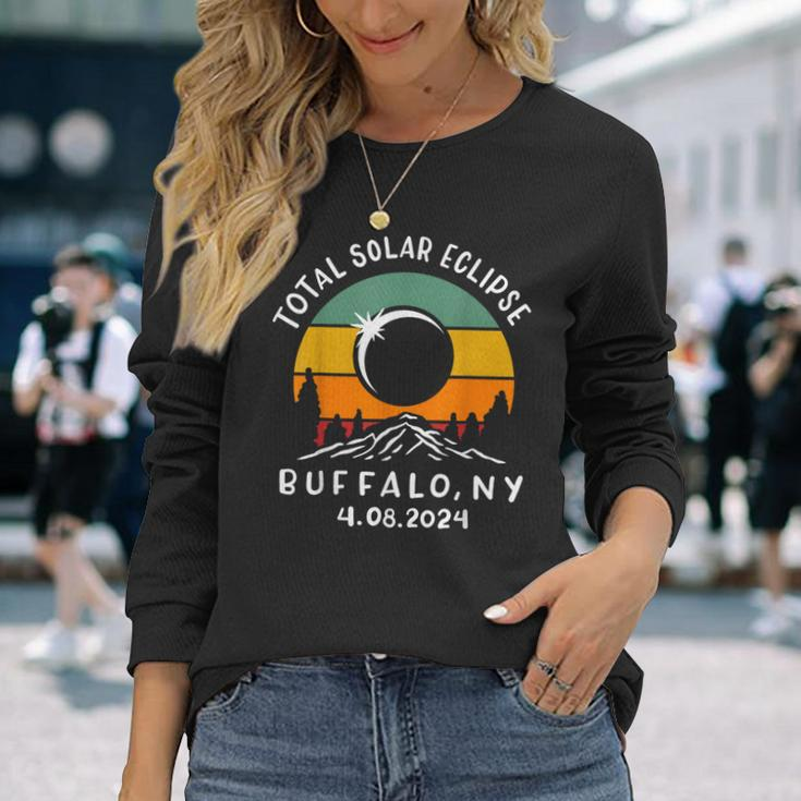 Vintage Total Solar Eclipse Usa Buffalo New York 4082024 Long Sleeve T-Shirt Gifts for Her