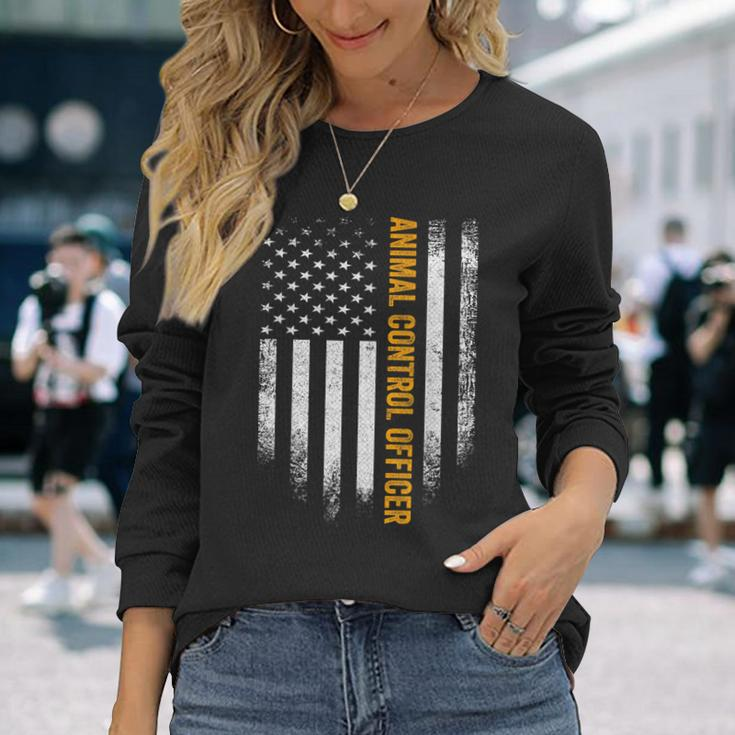 Vintage Usa Animal Control Officer American Flag Patriotic Long Sleeve T-Shirt Gifts for Her