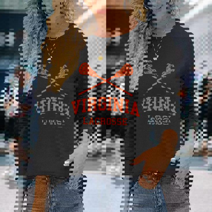 Virginia Lacrosse Vintage Lax Weathered Long Sleeve T-Shirt Gifts for Her