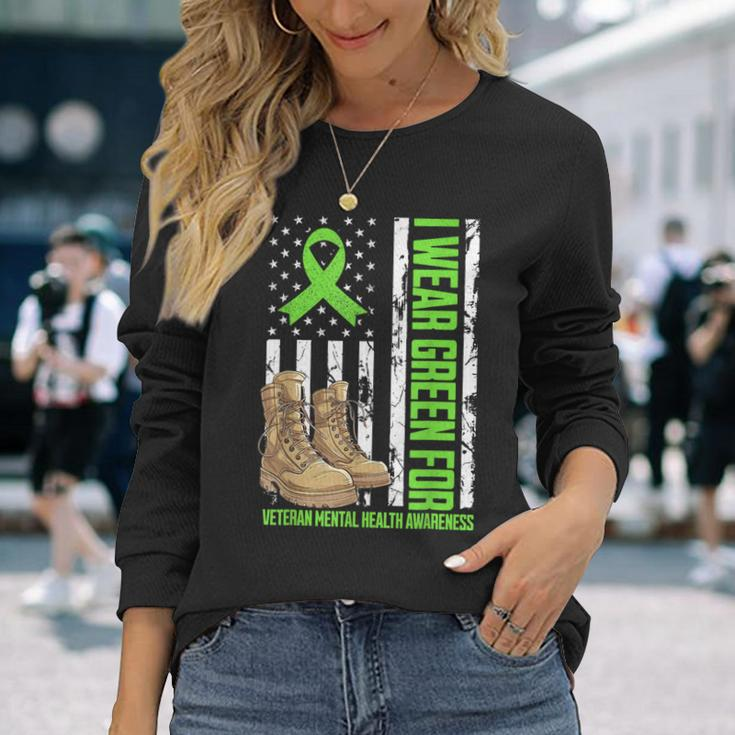I Wear Green For Veteran Mental Health Awareness Military Long Sleeve T-Shirt Gifts for Her
