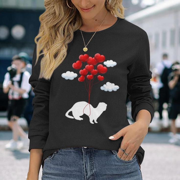 Weasel Heart Balloon Weasel Lover Valentine's Day Long Sleeve T-Shirt Gifts for Her