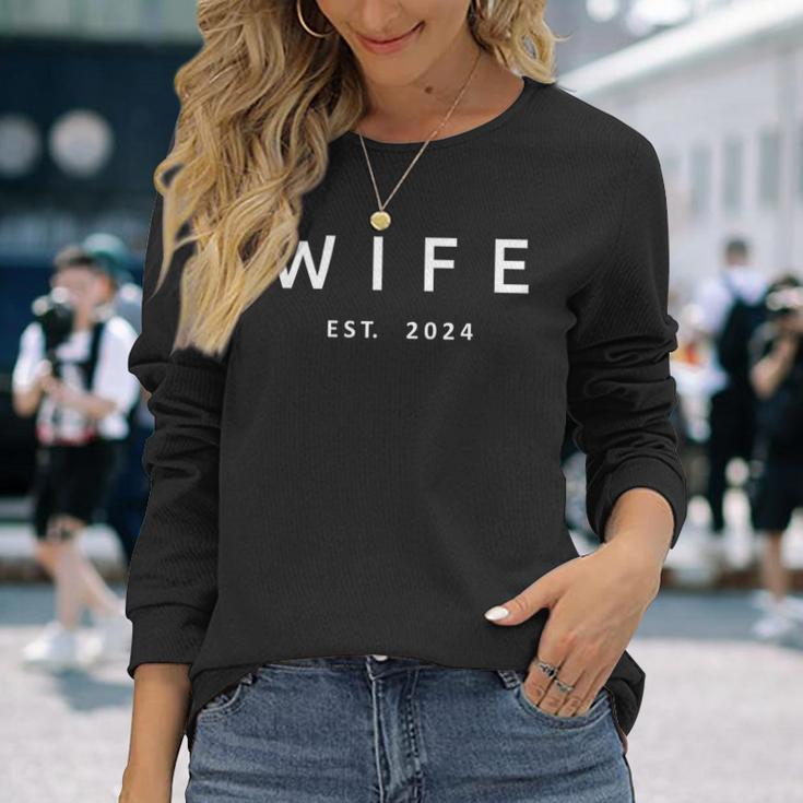 Wife Est 2024 Matching Wedding Married Couple Husband Wife Long Sleeve T-Shirt Gifts for Her