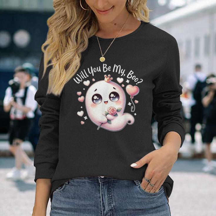 Will You Be My Boos Ghost Valentines Day Long Sleeve T-Shirt Gifts for Her