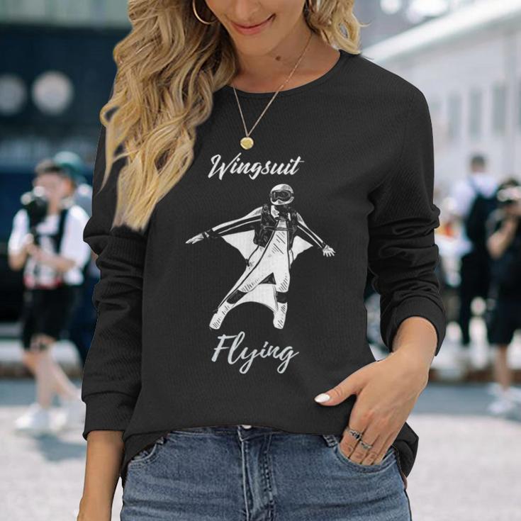 Wingsuit Flying Skydiving Base Jumping Extreme Sports Long Sleeve T-Shirt Gifts for Her