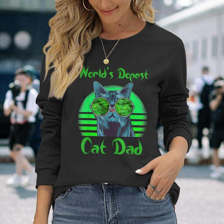 World's Dopest Cat Dad Cat Dad Weed Stoner Marijuana Long Sleeve T-Shirt Gifts for Her