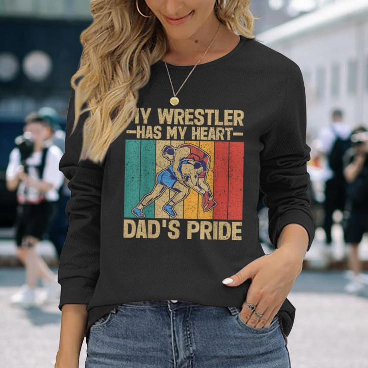 My Wrestler Has My Heart Wrestling Dad Father's Day Long Sleeve T-Shirt Gifts for Her