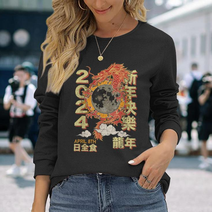 Year Of The Dragon 2024 Lunar New Year Total Solar Eclipse Long Sleeve T-Shirt Gifts for Her