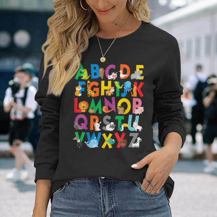 Zoo Animal Alphabet Abcs Learning Letters Boys Girls Long Sleeve T-Shirt Gifts for Her