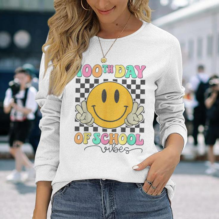 100Th Day Of School Vibes Cute Smile Face 100 Days Of School Long Sleeve T-Shirt Gifts for Her