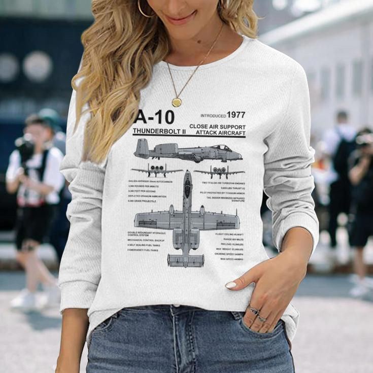 A-10 Thunderbolt Ii Warthog Military Jet Spec Diagram Long Sleeve T-Shirt Gifts for Her