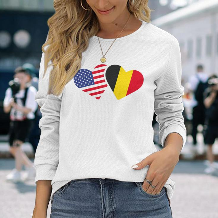 Belgium Usa FlagHeart Belgian Americans Love Cute Long Sleeve T-Shirt Gifts for Her