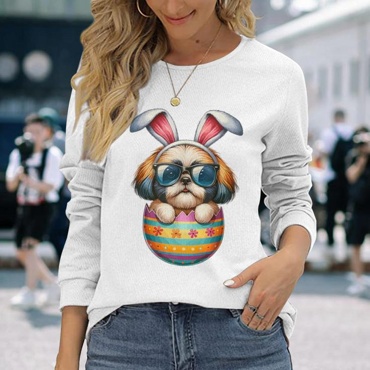 Cute Shih Tzu Egg Easter Day Dog Dad Dog Mom Long Sleeve T-Shirt Gifts for Her