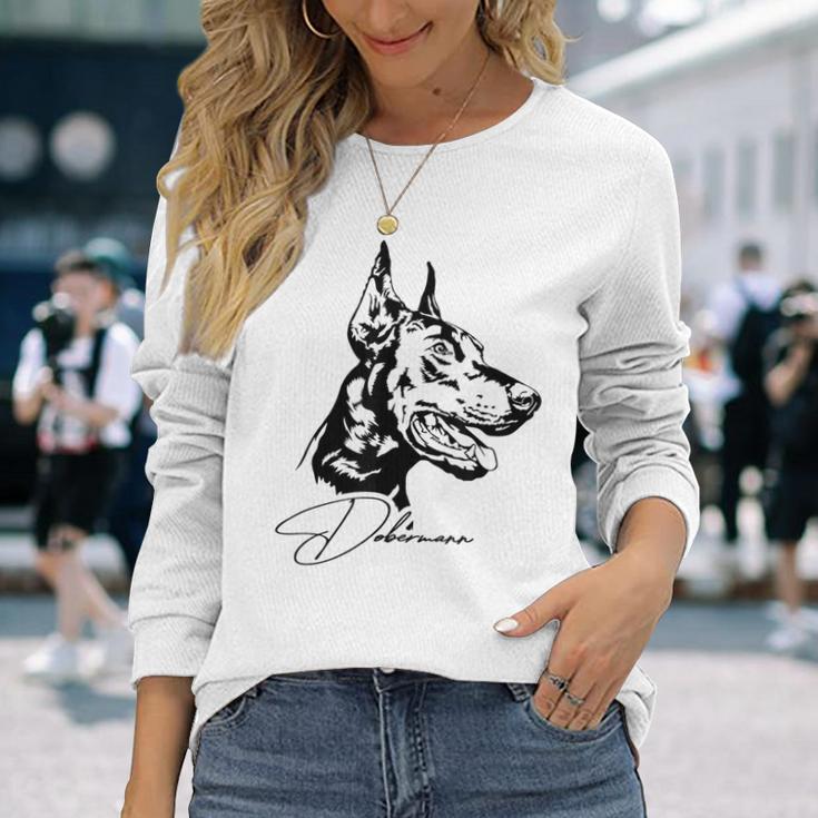 Dobermann Portrait Dog Portrait Dobie Dog White Langarmshirts Geschenke für Sie